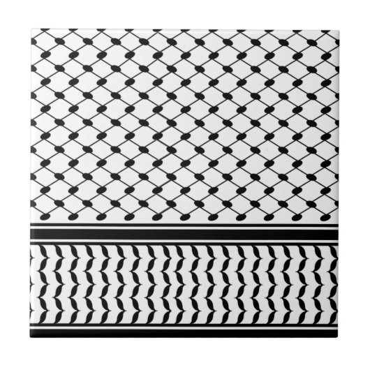 Free Palestine Keffiyeh patroon zwart-wit Tegeltje (Voorkant)