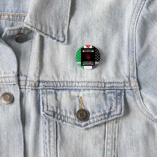 Free Palestine Pin Button in Palestine Flag Theme (In situ)