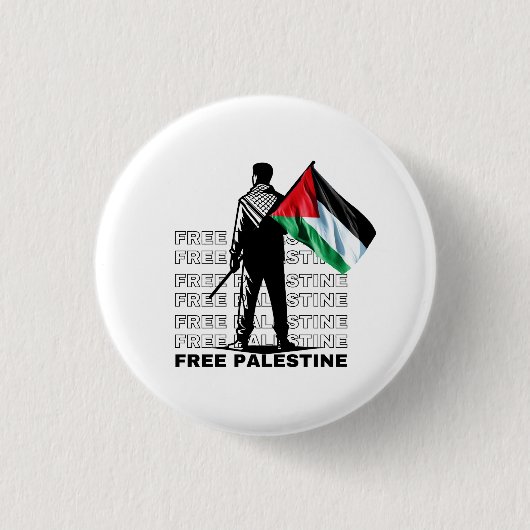 FREE PALESTINE WHITE RONDE BUTTON 3,2 CM (Voorkant)