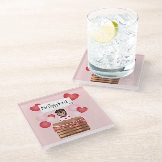 Free Puppy Kisses Valentijn Dog Glazen Onderzetter (Schuin)