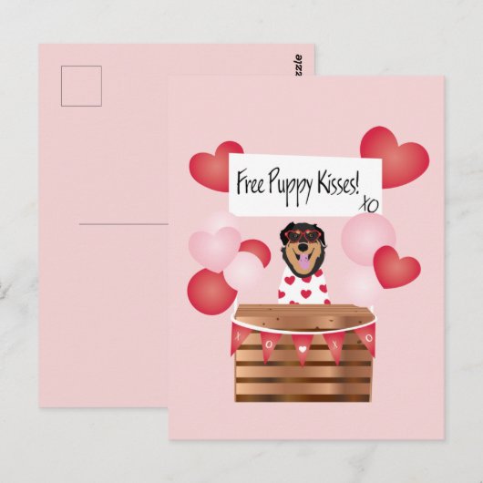Free Puppy Kisses Valentijn Dog Pink Briefkaart (Voorkant / Achterkant)
