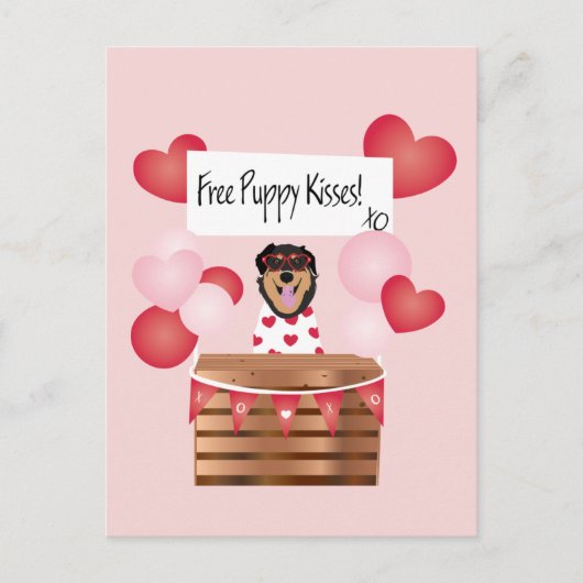 Free Puppy Kisses Valentijn Dog Pink Briefkaart (Voorkant)