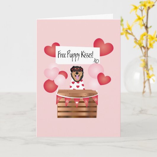 Free Puppy Kisses Valentijn Dog Red Kaart (Gele Bloem)