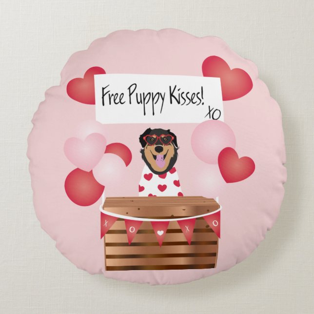 Free Puppy Kisses Valentijn Dog Red Rond Kussen (Voorkant)