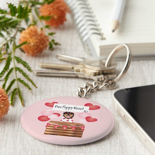 Free Puppy Kisses Valentijn Dog Red Sleutelhanger (Zijkant)