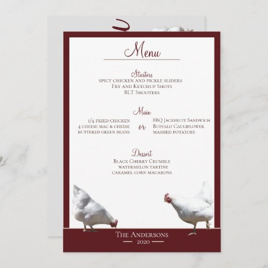 Free Range Boerderij Chicken Dinner Menu Card (Voorkant / Achterkant)