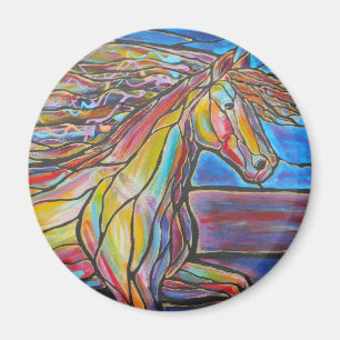 "Free Rein"-paardenkunstmozaïek/Glas in lood stij Magneet