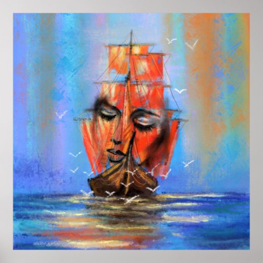 Free Sailboat Lady - Original Art Painting Poster (Voorkant)