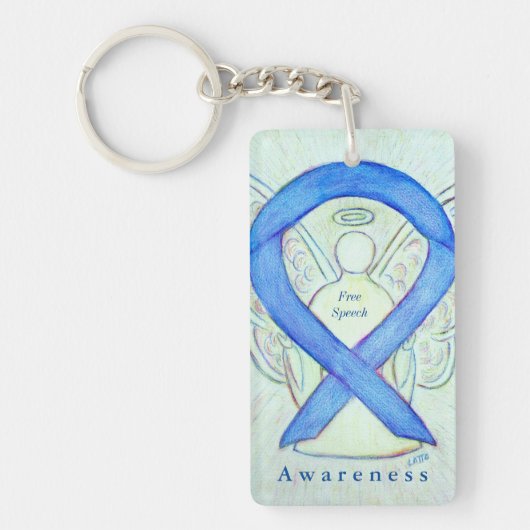 Free Speech Angel Blue Awareness Ribbon Sleutelhan Sleutelhanger (Voorkant)