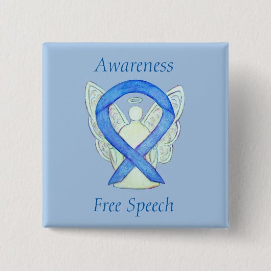 Free Speech Awareness Angel Ribbon Pin Vierkante Button 5,1 Cm (Voorkant)