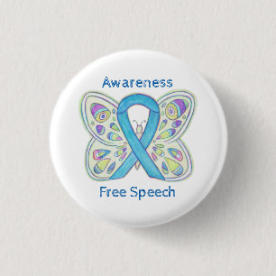 Free Speech Blue Butterfly Awareness Ribbon Pin Ronde Button 3,2 Cm