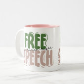 Free Speech Is a Human Right Mug Tweekleurige Koffiemok (Voorkant links)