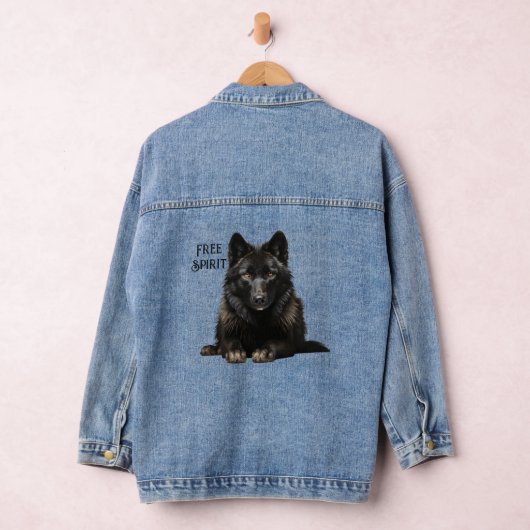 Free Spirit Black Wolf Denim Jacket (Hangar)