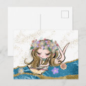 *~* Free Spirit Flower Child Reading Gold Blue Briefkaart (Voorkant / Achterkant)