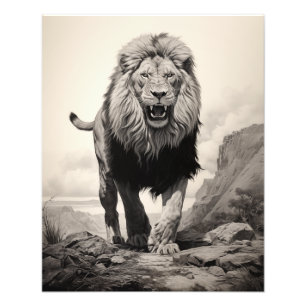 Free Spirit Lion Zwart-wit Foto Afdruk