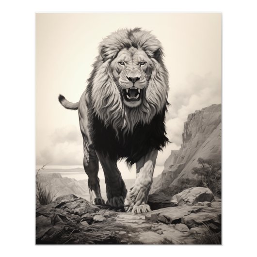 Free Spirit Lion Zwart-wit Foto Afdruk (Voorkant)