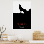 Free Spirit Motivatie Wolf on Hill Zwart Wit Poster (Keuken)