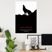 Free Spirit Motivatie Wolf on Hill Zwart Wit Poster (Thuiskantoor)