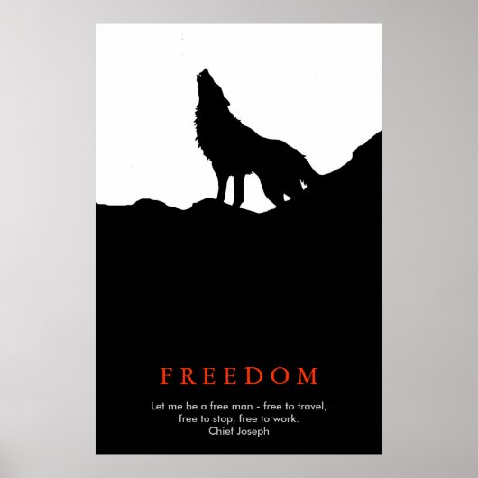 Free Spirit Motivatie Wolf on Hill Zwart Wit Poster (Voorkant)