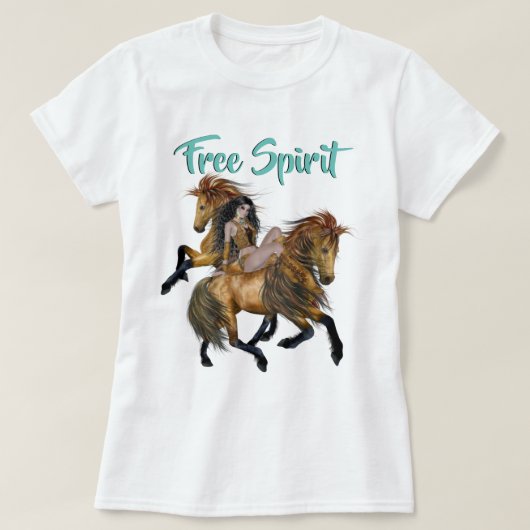 Free Spirit Native American Princess and Stallions T-shirt (Design voorkant)