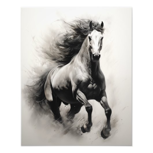 Free Spirit Paard Zwart-wit Foto Afdruk (Voorkant)