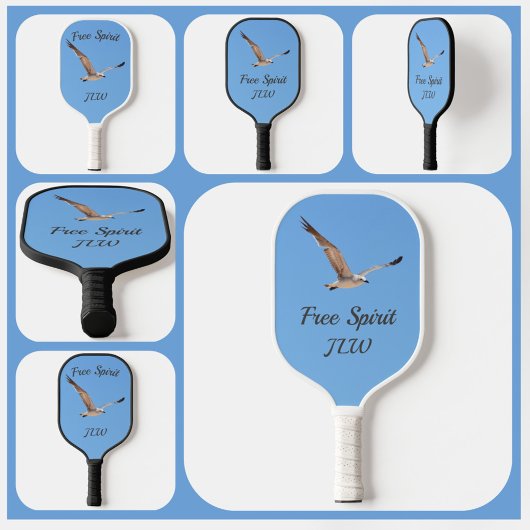 Free Spirit Seagull in Flight Sky Blue Pickleball Paddle