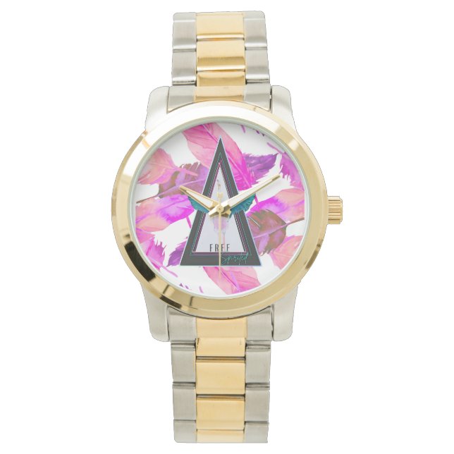 Free Spirited Flamingo Pnk Feathers eWatch Watch Horloge (Voorkant)
