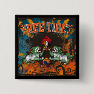 Free Tibet Grunge Art Vierkante Button 5,1 Cm