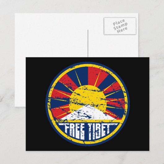 Free Tibet Round Grunge Briefkaart (Voorkant / Achterkant)