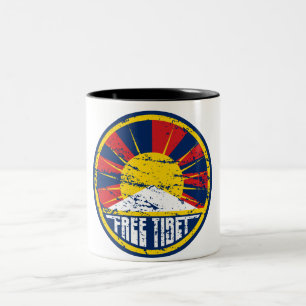 Free Tibet Round Grunge Tweekleurige Koffiemok