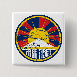 Free Tibet Round Grunge Vierkante Button 5,1 Cm