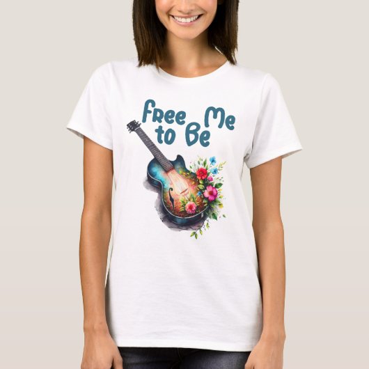 Free to Be Me Gitaar voor Bloemen T-shirt (Voorkant)
