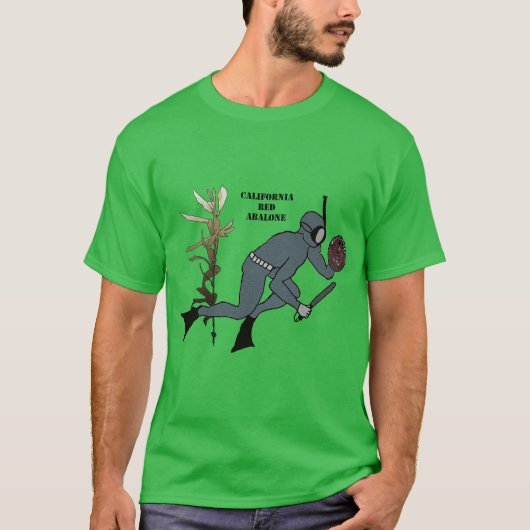 Freediving Abalone Diver met Kelp URM T-shirt (Voorkant)
