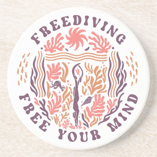 Freediving Free Your Mind Ocean Meditation Diver Zandsteen Onderzetter (Voorkant)