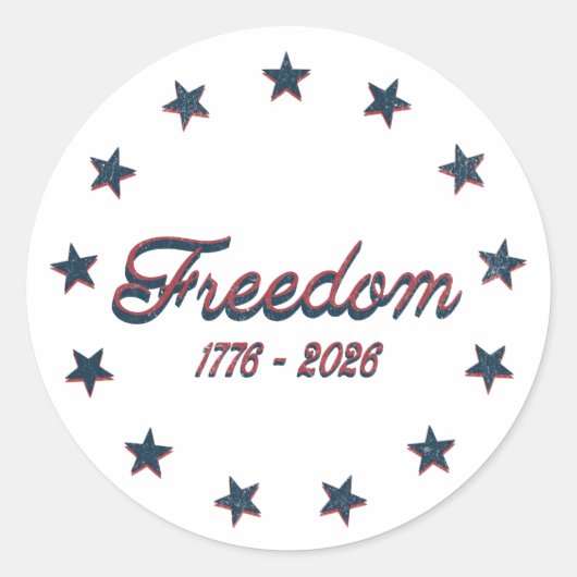 Freedom 1776–2026 America 250 Patriotic Design Ronde Sticker (Voorkant)