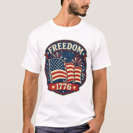 Freedom 1776 American Flag Patriotic Badge T-shirt