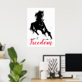 Freedom Black White Pop Art Running Horse Poster (Thuiskantoor)