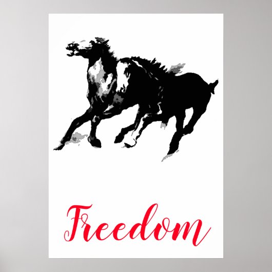 Freedom Black White Pop Art running Horses Poster (Voorkant)
