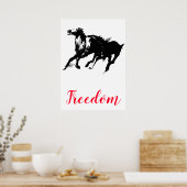 Freedom Black White Pop Art running Horses Poster (Keuken)
