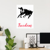 Freedom Black White Pop Art running Horses Poster (Thuiskantoor)