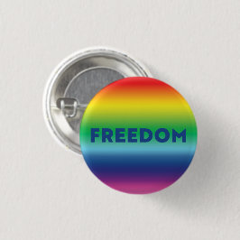 Freedom blue typografie regenbooggradiëntpatroon ronde button 3,2 cm