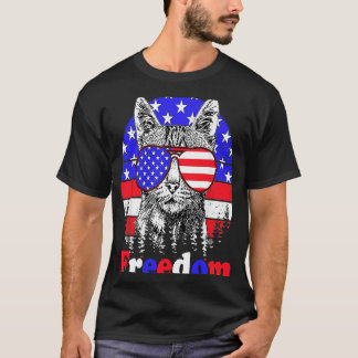 Freedom Cat American Flag op 4 juli T-shirt