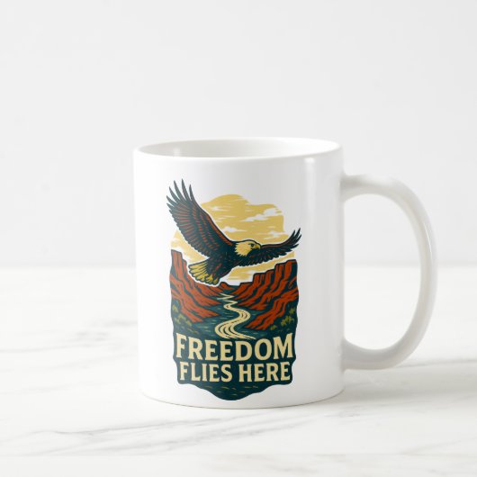 Freedom Flies Here Retro Eagle Artwork Koffiemok (Rechts)
