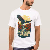 Freedom Flies Here Retro Eagle Artwork T-shirt (Voorkant)