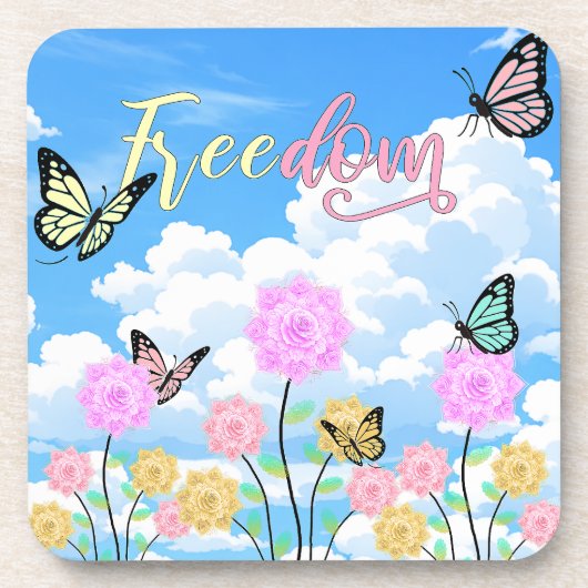 Freedom Floral Butterfly Design Bier Onderzetter (Voorkant)