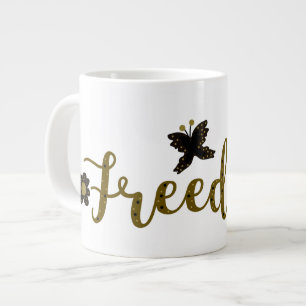 Freedom Golden Boho Spring Butterfly-kalligrafie Grote Koffiekop
