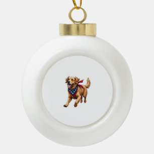 Freedom Golden Retriever Vintage Graveer Shirt 4 Keramische Bal Ornament