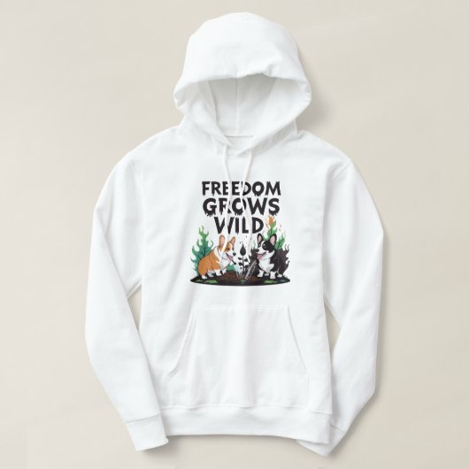Freedom Grows Wild – Scary Corgi Gardening Cartoon Hoodie (Design voorkant)
