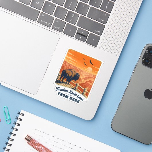 Freedom Looks Good Canyon Sticker (Laptop met iPhone)
