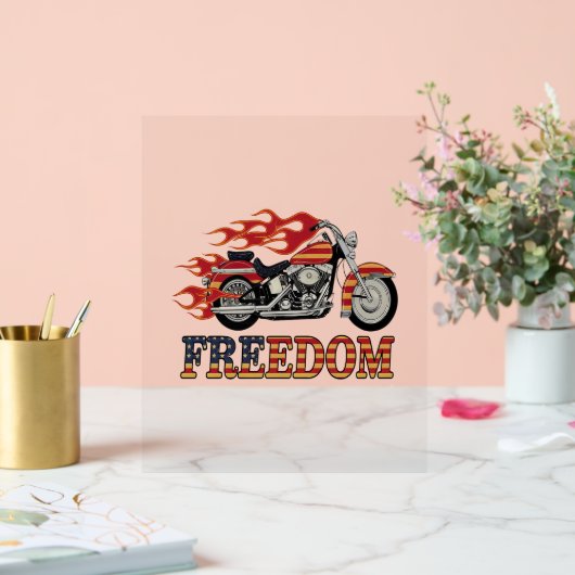Freedom Motorcycle Flames Acryl Bord (Huwelijk)